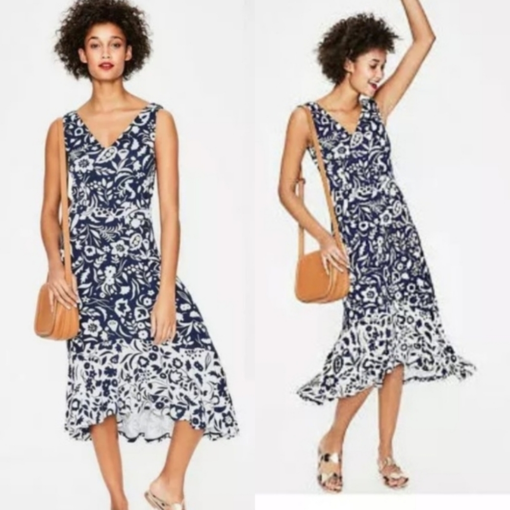 Boden | Elisa Navy White Floral Midi Dress